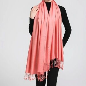 Pashmina-Shawl/Scarf in Jacquard Pattern Deep Coral 28”W x 68”H